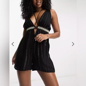 River Island plunge trim romper in Black